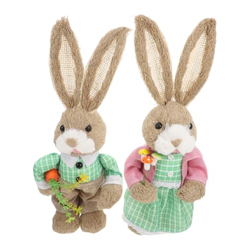 TOPBATHY 2st Strohkaninchen Tischdeko Mit Osterhasen Miniaturfiguren Osterdekorationen Stehender Hase Osterpaar Hase Osterhase Aus Stroh Hasenstatue Drinnen Gartenstatuen Hase Baumwolle von TOPBATHY