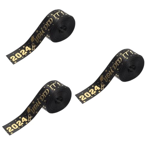 TOPBATHY 3 Rollen Verpackungsband für die Abschlusssaison Partydekorationen breites Band zum Einwickeln Grad Gold geschenkband geschenkeband Band für die Party Bogenbänder Polyester Black von TOPBATHY