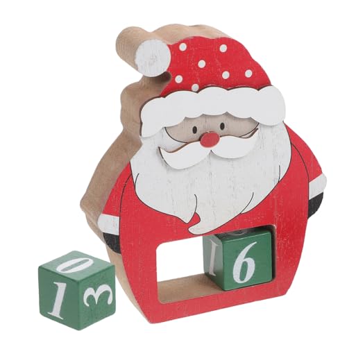 TOPBATHY 3D-Kalender Holz Weihnachtskalender Adventskalender Holz Dekoration für das Wohnzimmer Dekoratives Wohnaccessoire Countdown-Tischdekoration Weihnachtsmann Herzstück hölzern rot von TOPBATHY