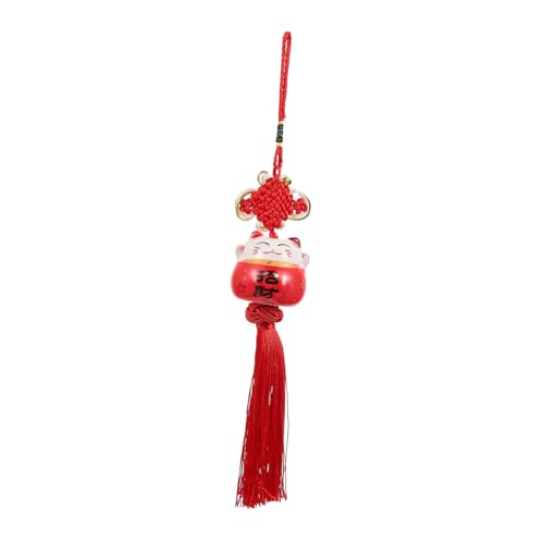 TOPBATHY 3st Glücklicher Katzenanhänger Chinesische Münzen Kette Reize Autoschmuck Auto Kronleuchter Heimdekorationen Chinesische Quasten Glücksmünzen Behälter Zubehör Ornamente Rot Keramik von TOPBATHY