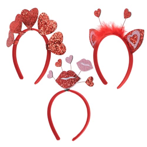 TOPBATHY 3st Valentinstag Stirnband Valentinstag-stirnband-requisiten Stirnband Zum Valentinstag Neuheit Stirnband Valentinstag-requisiten -stirnband Valentinsgrüße Flanell Rot von TOPBATHY