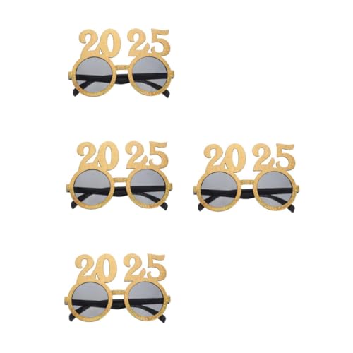 TOPBATHY 4 Stück Partybrille party brille goldene brille Trendige Neujahrsbrille Exklusive Design Brille Party-Brillen neujahr versorgung Frohes neues Glas Anzahl Brillen Partyglas Plastik von TOPBATHY