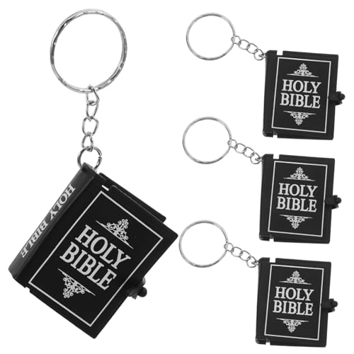 TOPBATHY 4-Teiliges Set Schrift-Schlüsselanhänger geburtstagsgeschenk christliches Mini-Buch-Bibel-Schlüsselanhänger Schlüsselanhänger-Clips zum Basteln Gastgeschenke PVC Black von TOPBATHY