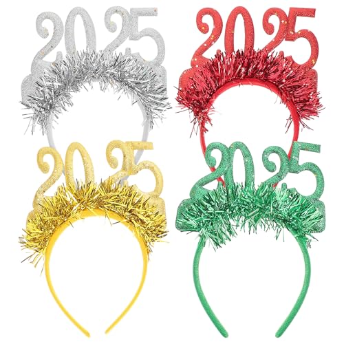 TOPBATHY 4pcs Party Neujahr Stirnband Happy New Year Crown Silvester Zubehör Neujahr Party Dekoration 2025 Neujahr Stirnband Happy New Year Stirnband Neujahr Kopfbedeckung Tuch von TOPBATHY