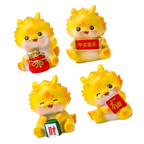 TOPBATHY 4pcs Xiaolong-Ornamente Drachendekor Figuren Kleines Drachenhandwerk Kuscheltier Drache Drachenspielzeug Drachenstatue Drachenlampe Sternzeichen Drache Figur Yellow Naturharz von TOPBATHY