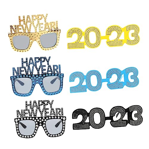 TOPBATHY 5 Sätze 2023 Brille Party-fotobrille 2023 Partybrillengestelle Silvester Kostüm Hippie-Brille Retro-Brille Neuheit Neujahrs-Sonnenbrille Lustige Brille Silvesterbrille 6 Stück * 5 von TOPBATHY