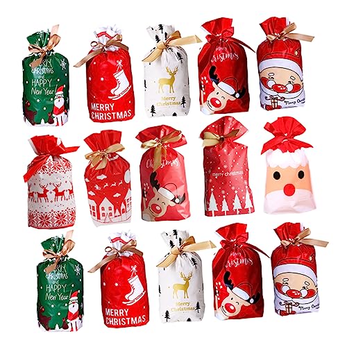 TOPBATHY 50 Stück Weihnachtsessen-Tasche Partygeschenkbeutel weihnachtsbeutel mit kordelzug christmas bags weihnachtliche geschenktüten weihnachtsgeschenktüten mit kordelzug Plastik von TOPBATHY