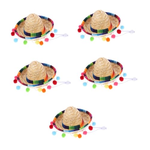 TOPBATHY 5St kleiner Hut karnevals kappe karnevalsmütze mexikanischer hut festival cap Sonnenkappe aus Stroh Fiesta-Partyhut Sombrero-Partyhüte kleiner Sombrero mit Pompon Polyester von TOPBATHY