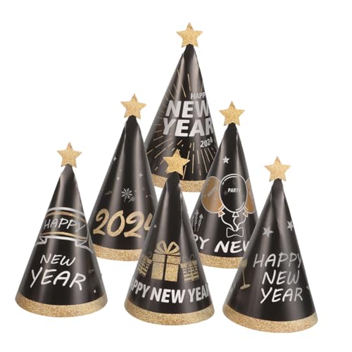 TOPBATHY 6st Partyhüte Für Das Neue Jahr Bommel Partyhut Silvester Partygeschenke Neujahr Dekor Alles Zum Geburtstag Kegelhut Silvesterhüte Frohes Neues Jahr Hut 2024 Stirnband Papier von TOPBATHY