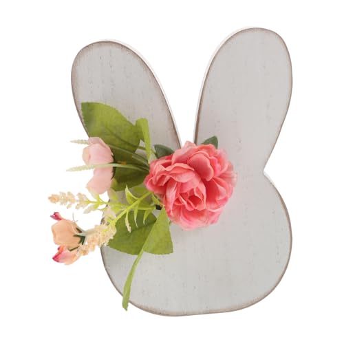 TOPBATHY Niedlicher Hase Als Tafelaufsatz Osterhase Holzschild Blumenhase Tischdekoration Bauernhausstil Frühlingsdeko von TOPBATHY