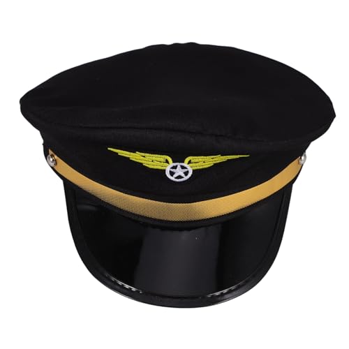 TOPBATHY Pilotenmütze Pilotenkappe Cosplay Pilotenhut Kapitänsmütze Airline-Piloten-Kostümhut Flugzeugkostüm Pilotenkostümzubehör für Erwachsene Pilotenkostüm Männer Partyhut Stoff Black von TOPBATHY