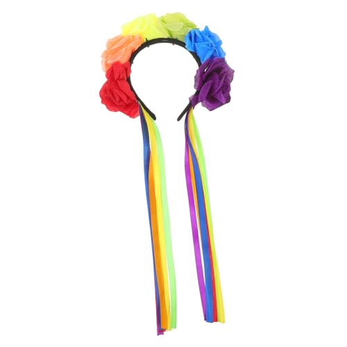 TOPBATHY Regenbogen-blumenband-stirnband Festliche Kopfbedeckungen Fotostudio Stirnband Regenbogen-haarband Frauen Kopfschmuck Lgbt-stirnband Rosafarbene Haarbänder Festival-haarband Stoff von TOPBATHY