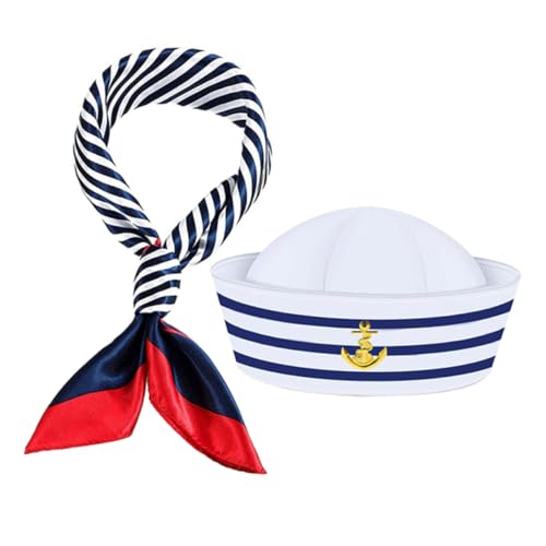 TOPBATHY Satz Matrosenhut-set Zubehör Für Yachtpartys Matrosenmütze Kapitänsmütze Requisiten Für Matrosenkostüme Matrosen-outfit Nautischer Hut Matrosenschal Yachtzubehör Polyester von TOPBATHY