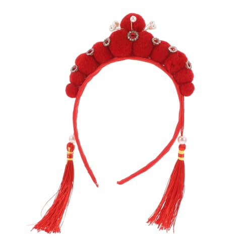 TOPBATHY Stirnband der Peking-Oper Perlenstirnband für Mädchen Chinesisches Kostüm für Damen haarschmuck für damen rotes haarband Stirnband mit Quastenschleife Pompon-Stirnband Stoff von TOPBATHY