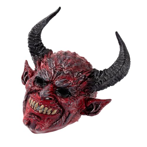 TOPBATHY Teufelshorn-Kapuzenmaske Randperücken Anti-Rutsch-Perücke Kostüm Maske Make-up-Maske Halloween-Brille Cosplay-Maske Partymasken Maskerade Teufelsmaske Cosplay Dämonenmaske RP rot von TOPBATHY