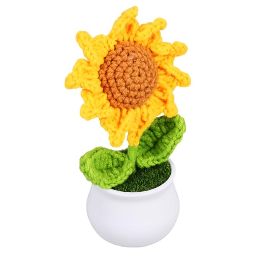 TOPBATHY eingetopfte Sonnenblume gefälscht dekorativ Türkis Blumendekor Kranz weiße blumentöpfe Sonnenblumen-Dekoration Künstliche Häkelblume für den Haushalt fertig gehäkelte Plastik von TOPBATHY