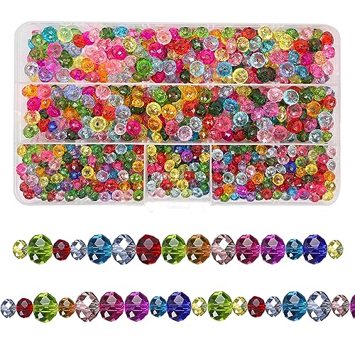 1200 Stück Tschechische Facettiert Perlen, Kristall Acrylperlen, Bunte Kristall Perlen, Kristall Anhänger Deko, Kristallperlen für Armbänder, Halsketten, Schlüsselanhänger, Schmuckherstellung von TOPBELIEF