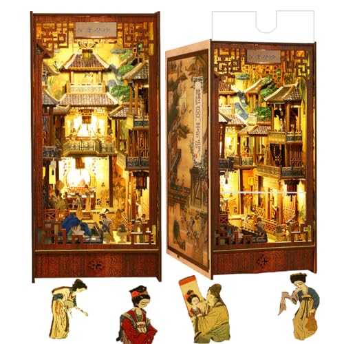 TOPBSFARNY Book Nook Kit - DIY 3D Holz Buchstütze Puzzle Weltraum Thema Mehrschichtige Miniatur Buchecken für Bücherregale Realistisches LED-Licht Möbel Alter 14+ von TOPBSFARNY