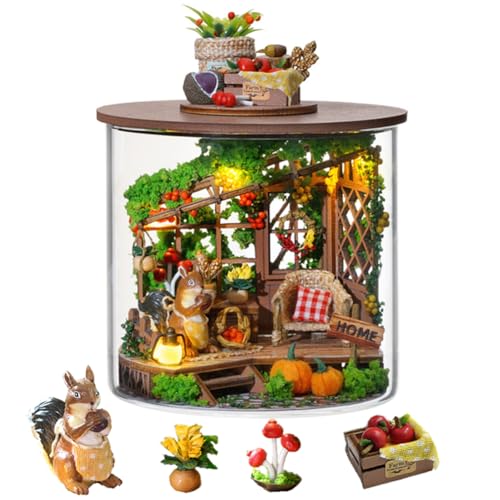 TOPBSFARNY Puppenhäuser DIY Miniatur Holz Puppenhaus Kit Holzbausätze mit LED-Lichtern Halloween Weihnachten Zimmer Dekor für Männer und Frauen (Reichlicher Moment) von TOPBSFARNY