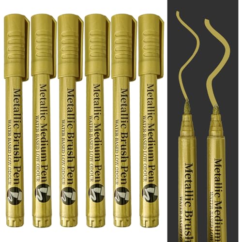 TOPCZY 6 Stück Permanent Marker Stifte Weiß, Schnelltrocknender Stifte Weiß, Weißer Wasserbasierte Stift für Schwarzes Papier, Wasserfeste Fine Tip Marker Stift (Golden) von TOPCZY