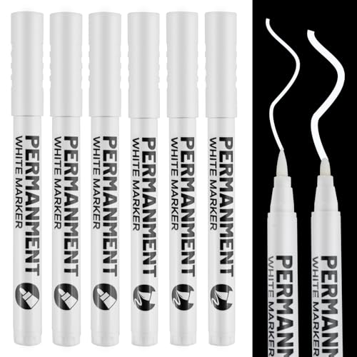 6 Stück Permanent Marker Stifte Weiß, Schnelltrocknender Stifte Weiß, Weißer Wasserbasierte Stift für Schwarzes Papier, Wasserfeste Fine Tip Marker Stift, Multifunktional Stift für Zeichnung DIY von TOPCZY