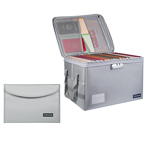 TOPGOOSE File Box Fireproof Box with Lock, Zusammenklappbare Feuerfeste Dokumentenbox mit Wasserabweisendem Reißverschluss und Deckel, Tragbare Dekorative Hängeregistraturbox für Zuhause/Büro von TOPGOOSE