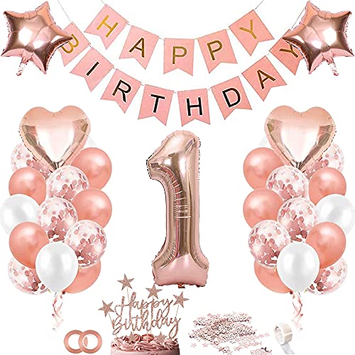 TOPHOPE Luftballon 1. Geburtstag Roségold Folienballon Luftballon Zahlen Geburtstagsdeko Mädchen 1 Jahr Riesen Folienballon Zahl 1 Ballon 1 Deko zum Geburtstag Roségold Happy Birthday von TOPHOPE