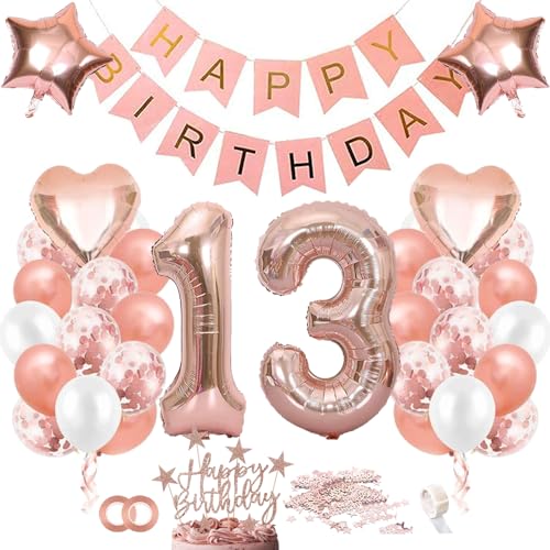 TOPHOPE Luftballon 13. Geburtstag Roségold Folienballon Luftballon Zahlen Geburtstagsdeko Mädchen 13 Jahr Riesen Folienballon Zahl 13 Ballon 13 Deko zum Geburtstag Roségold Happy Birthday von TOPHOPE