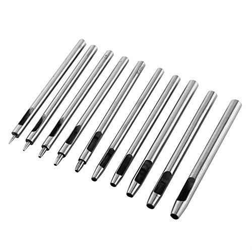 10 teiliges Metallstanzer Set für Lederlocher, Hohlgürtel Bastelwerkzeug 0,5–5 Mm, Gürtelstanzer, Leder Lochstanzer Set, Stahlmaterial für Leder, Kleidung, Handtaschen von TOPINCN