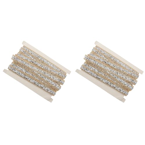 2er-Set Goldkante, 5 Yard, 15 Mm, Goldkante, Silberne Diamanten, Wickelrolle, Silberne Diamanten, Wickelrolle, Strassband-Dekoration für Modeaccessoires von TOPINCN