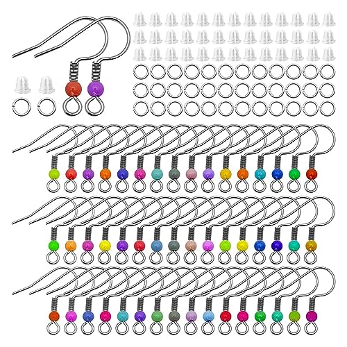 300pcs Ohrring -Haken Kit, 100pcs Edelstahl Gemischte Farben Ohrringhaken mit 100 -teiligen Sprungringen und 100 -teilige Ohrringrücken für Schmuckohrring -DIY -Ohrring von TOPINCN