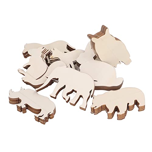 48pcs Tier Holzscheibe Holz Ornamente Leere Dekoration Geformte Holzstücke für Freunde, Elefant, Bär, Kaninchen, Rhino, Eule, Wolfshund, Eichhörnchen von TOPINCN