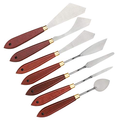 7 Teile/Satz Edelstahl Spachtel Malmesser, Holzgriff Farbspatel Palette Mischschaber Set für Ölgemäldemischung von TOPINCN