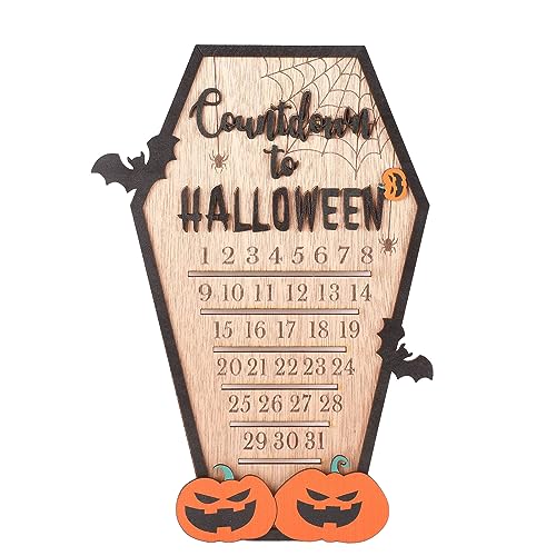 Holz Countdown Halloween -Kalender, Innovativ Bewegende Holzblock Halloween Advent Countdown -Kalender für Wohnkultur mit Orange und Schwarzen Farben, Fledermäusen und Kürbissen von TOPINCN