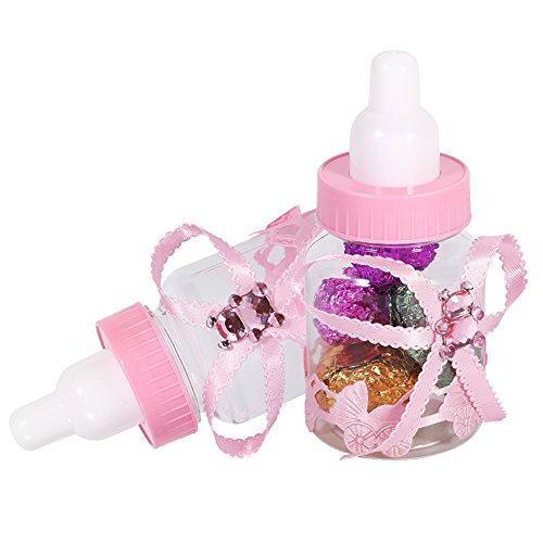 TOPINCN 50 Stück Babyflaschen Duschbevorzugung Mini Plastik Süßigkeitsflasche, Süßigkeiten Schokoladenflaschen Box für Babyparty (Rosa) von TOPINCN