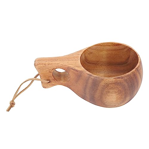 TOPINCN Holz-Campingbecher, Tragbarer, Handgefertigter Holz-Camp-Becher Im Nordischen Stil, Survival-Holzbecher, Camping-Becher, Tassen mit Karabiner, Lederband Zum Trinken von Tee, von TOPINCN