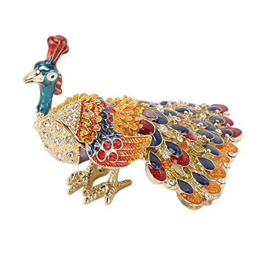 TOPINCN Pfauen Schmuckstücke, Sammelbare Handbemalte Emaillierte Pfauen -Figur -Schmuckschatulle für Ringohrringhalter -Schminktisch Ornament, Farbenfrohe Kristalltier -Keepsakes Halter von TOPINCN