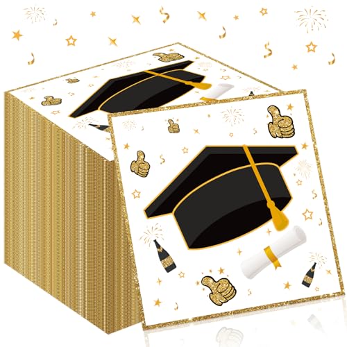 TOPJOWGA 2024 Abschluss Servietten, 100 Stücke Servietten Prüfung Bestanden, Graudation Papierservietten, Abschluss Tischdekoration für Party, Graduation Dekoration, 33x33cm von TOPJOWGA