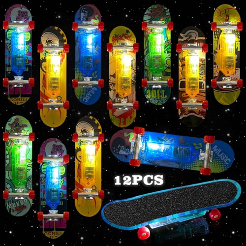 TOPJOWGA Finger Skateboard Leuchtspielzeug Kinder, 12 Stück LED Finger Skateboard, Fingerboard Party Set Mini Fingerboards, Fingerboard Spiele Glow in The Dark Mitgebsel Kindergeburtstag von TOPJOWGA