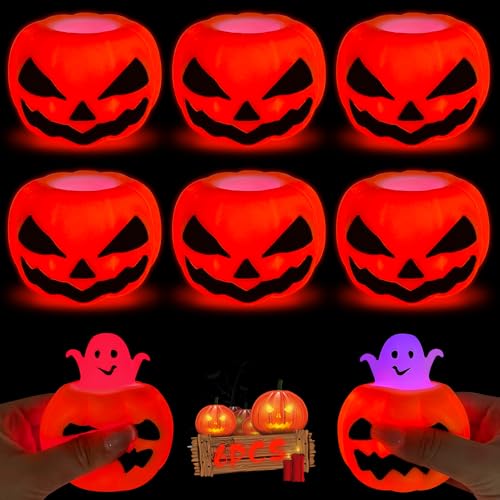 TOPJOWGA Halloween Anti Stress Bälle, 6 Stück Leuchtend Anti Stress Spielzeug, Stress Relief Spielzeug, Stressball in Halloween, Halloween Kürbis Party Mitgebsel Kindergeburtstag Geschenk von TOPJOWGA