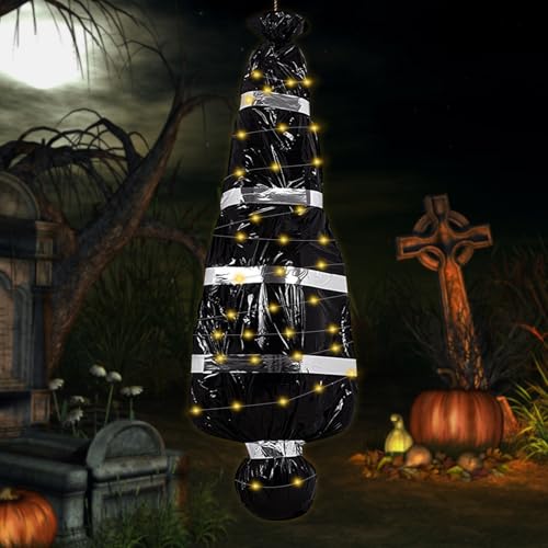 TOPJOWGA Halloween Hängende Leiche, Halloween Dekorationen Requisiten für Tote Opfer, Leucht Gefälschte Leiche Tote Opfer Körper In Tasche, Leichensack Prop Halloween Dekoration Spukhaus-Requisiten von TOPJOWGA