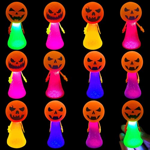 TOPJOWGA Halloween Leucht Springendes Spielzeug, 12 Stück Springbälle Hüpfball, Spring Launchers Toys, LED Leuchtspielzeug, Party Mitgebsel Kindergeburtstag, Jumping Spielzeug Glow in The Dark von TOPJOWGA