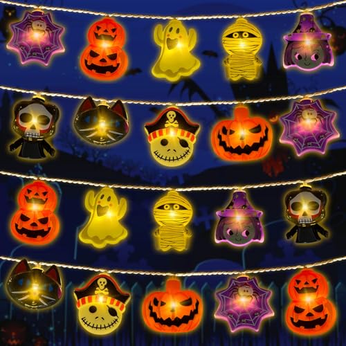 TOPJOWGA Halloween Lichterketten, 3M 20LEDs Halloween Kürbis Fledermaus Skelett Licht, Lichterkette Geister für Hängend, Halloween Deko Lichter für Halloween Weihnachten Party Gärten von TOPJOWGA