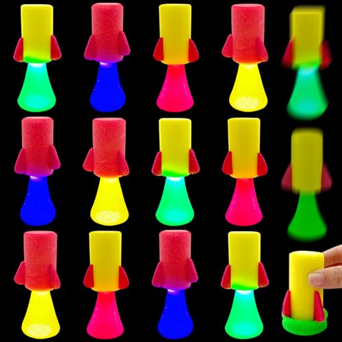 TOPJOWGA Leucht Springendes Spielzeug, 12 Stück Rakete Springbälle Hüpfball, Spring Launchers Toys, LED Leuchtspielzeug, Party Mitgebsel Kindergeburtstag, Werfer Spielzeuggeschen Glow in The Dark von TOPJOWGA