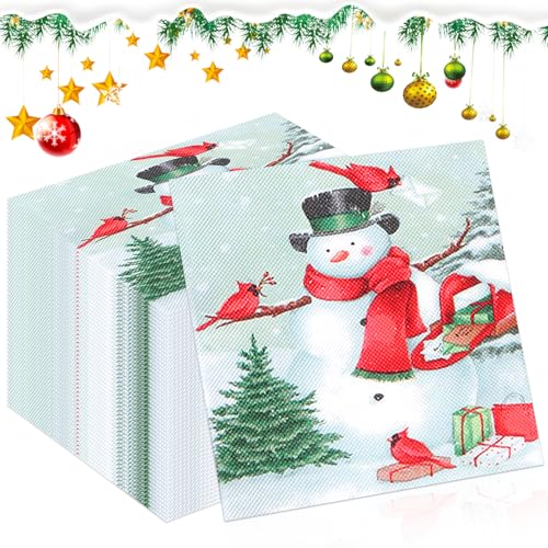 TOPJOWGA Weihnachten Servietten, 100 Stück Merry Christmas Servietten, Servietten Fröhliche Weihnachten, Schneemann Papierserviette, Servietten Winter Weihnachtliche Tischdekoration 33x33cm von TOPJOWGA