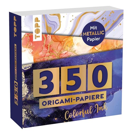 350 Origami Block Colorful Ink: 350 Falt-Papiere (14 x14 cm, 80 g/m²), in 25 Designs, davon 50 Papiere mit Metallic-Folie, 20 Seiten Origami-Grundkurs, Softcover von TOPP