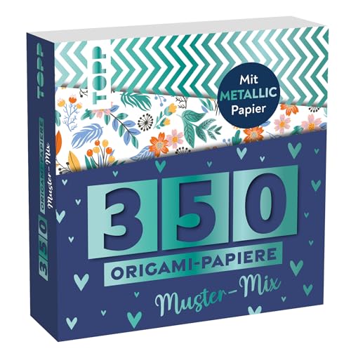 350 Origami-Papiere - Muster-Mix: 350 Falt-Papiere (14 x14 cm, 80 g/m²), in 25 Designs, davon 50 Papiere mit Metallic-Folie, 20 Seiten Origami-Grundkurs, Softcover von TOPP