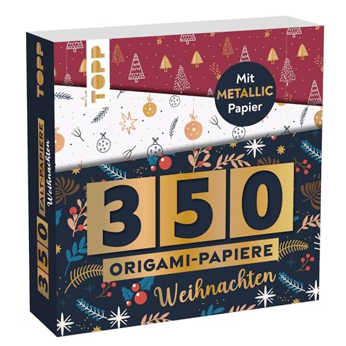 350 Origami-Papiere - Weihnachten: 350 Falt-Papiere (14 x14 cm, 80 g/m²), in 25 Designs, davon 50 Papiere mit Metallic-Folie, 20 Seiten Origami-Grundkurs, Softcover von TOPP