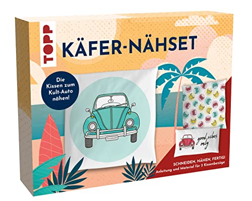 TOPP Nähset Kissenbezüge - VW Käfer. Die Kissen zum Kult-Auto zum Selber-Nähen inkl. Material und Anleitung. 3 Kissenbezüge ca. 2X 40 x 40 cm + 40 x 20 cm von TOPP