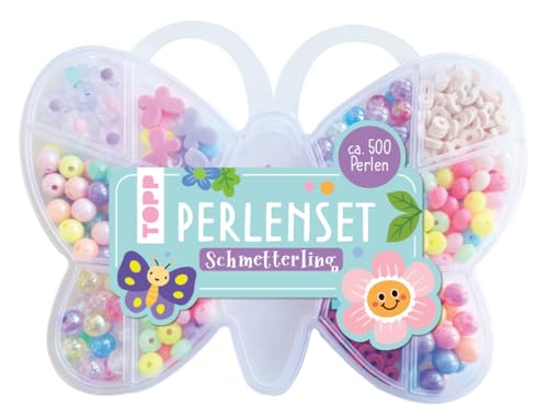 TOPP Perlenset Schmetterling: Über 500 bunte Perlen, Schmetterling- und Blumenperlen, Blumen- und Schmetterlinganhänger, White von TOPP